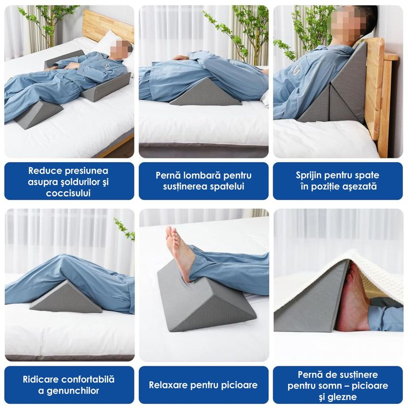 Casa si Gradina - Textile si covoare - Perne si pilote - Perne - Set 3 Perne Ortopedice Triunghiulare, Linomag®, Multifunctionale, Pentru Alinarea Durerilor de Spate,Post-Operatoriu Gri - Infinity.ro