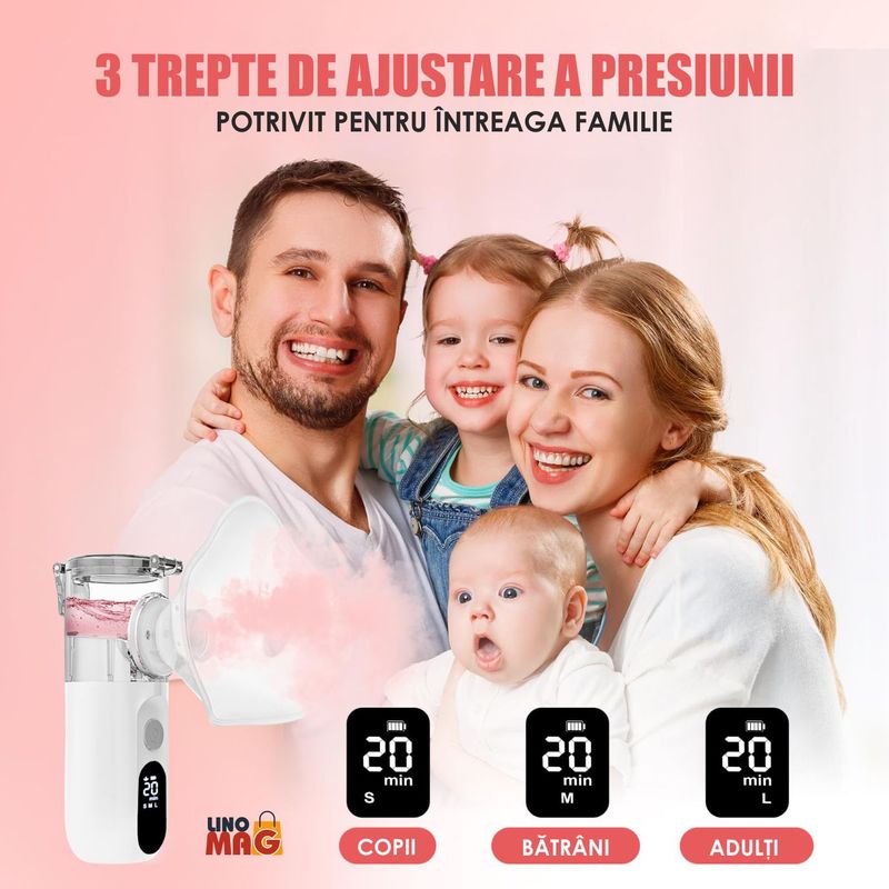 Jucarii, Copii si Bebe - Igiena si ingrijire - Accesorii ingrijire copii - Aparate aerosoli copii - Aparat Aerosoli Profesional Linomag®, Masca Copii si Adulti, Tehnologie Mesh, Autocuratare, Silentios, Alb/Negru - Infinity.ro