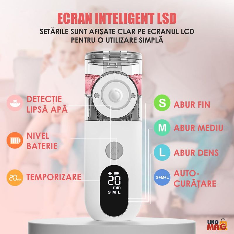 Jucarii, Copii si Bebe - Igiena si ingrijire - Accesorii ingrijire copii - Aparate aerosoli copii - Aparat Aerosoli Profesional Linomag®, Masca Copii si Adulti, Tehnologie Mesh, Autocuratare, Silentios, Alb/Negru - Infinity.ro