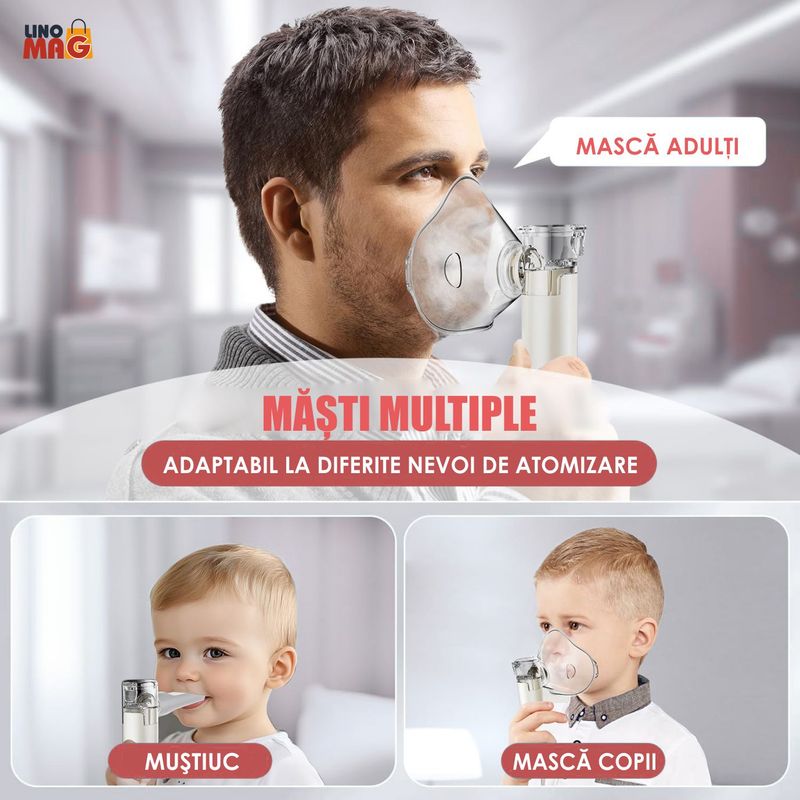 Jucarii, Copii si Bebe - Igiena si ingrijire - Accesorii ingrijire copii - Aparate aerosoli copii - Aparat Aerosoli Profesional Linomag®, Masca Copii si Adulti, Tehnologie Mesh, Autocuratare, Silentios, Alb/Negru - Infinity.ro