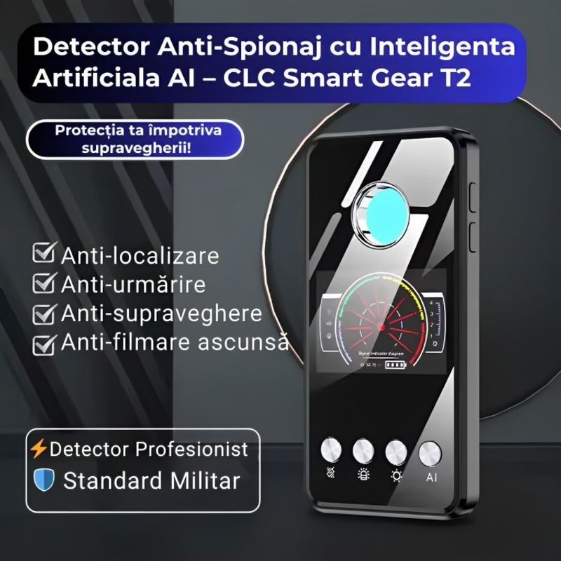 Laptop, Telefoane si Tablete - Wearables si gadgeturi - Gadgeturi - Dispozitive spionaj - Detector Anti-Spionaj T2 CLC SmartGear, AI, detectie camere, microfoane, reportofoane, GPS, trackere, protectie avansata - Infinity.ro