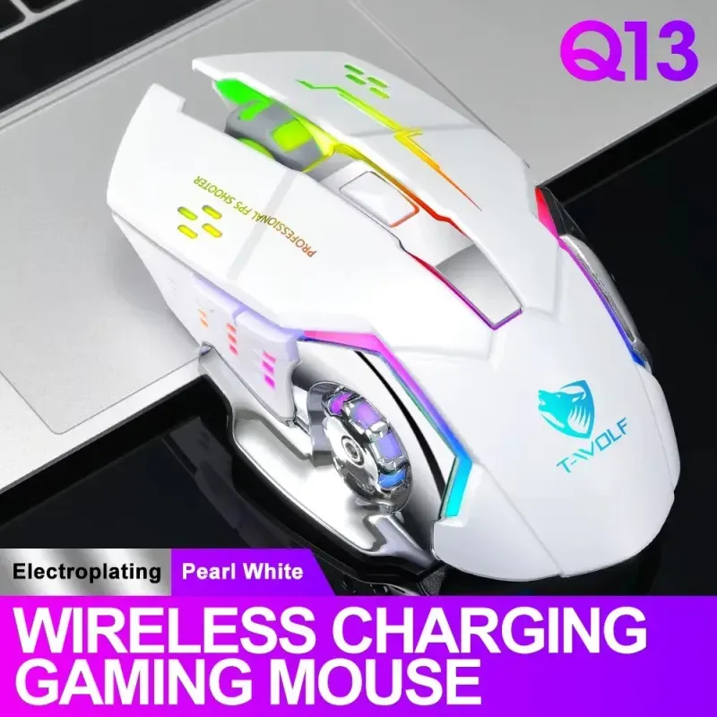 PC, gaming si accesorii - Periferice PC - Mouse - Mouse Wireless ABYZ™ Q13 Butoane Silentioase Multi-Device 6 butoane programabile Gaming RGB 2.4GHz DPI 1600 Fara fir Alb - Infinity.ro