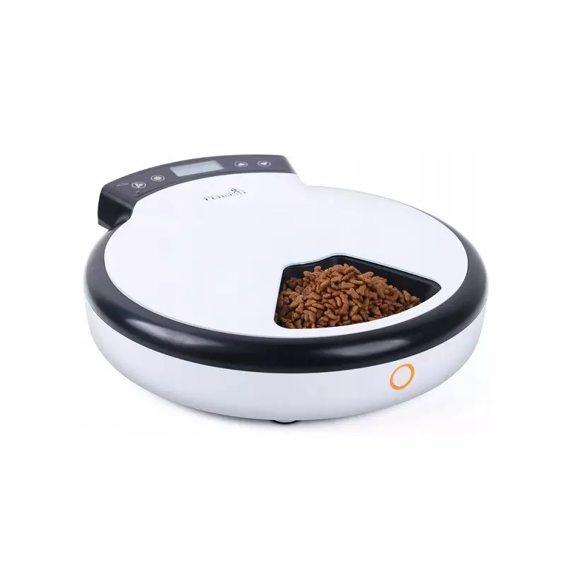 Petshop - Accesorii petshop - Castroane si adapatori - Dispenser de mancare automat PF-105 pentru animale de companie, 5 compartimente, Gonga® Alb - Infinity.ro