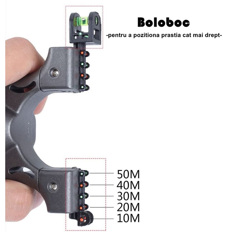 Sport si Outdoor - Accesorii si echipamente sportive - Sporturi de precizie - Set prastie plastic cu laser si set 300 bile  9 mm, 11.5 cm, cu boloboc, argintiu - Infinity.ro