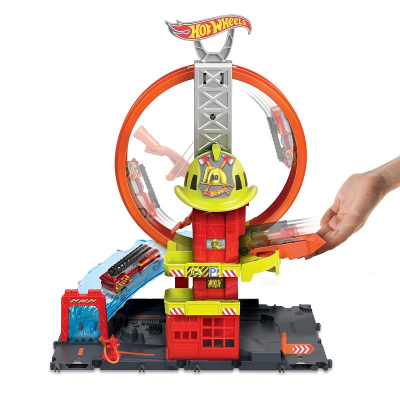 Jucarii, Copii si Bebe - Jucarii si jocuri - Vehicule si jucarii cu telecomanda - Masinute - Hot wheels statia de pompieri super loop - Infinity.ro