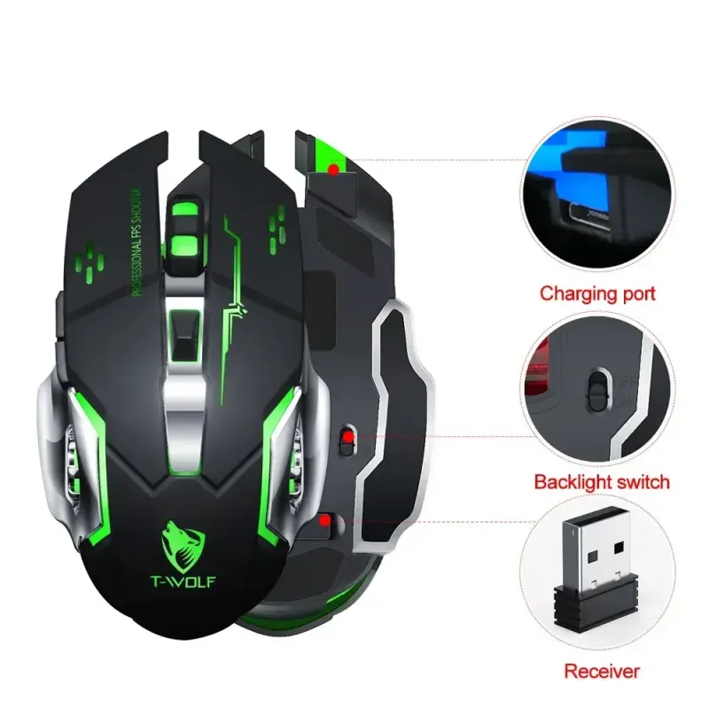 PC, gaming si accesorii - Periferice PC - Mouse - Mouse Wireless Q13 Butoane Silentioase Multi-Device 6 butoane programabile Gaming RGB 2.4GHz DPI 1600Fara fir Negru Mat - Infinity.ro