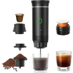 Electronice si Electrocasnice - Electrocasnice bucatarie - Preparare bauturi - Espressoare - Espressor Portabil compatibil cu Nespresso Dolce Gusto cafea macinata putere 72W Baterie 2500mAh incarcare USB Negru - Infinity.ro