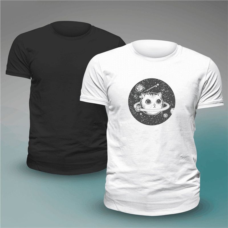 Fashion, accesorii si bijuterii - Barbati - Imbracaminte - Tricouri si bluze barbati - Tricou casual din bumbac 100% de barbati Cosmic cat marimea M - Infinity.ro