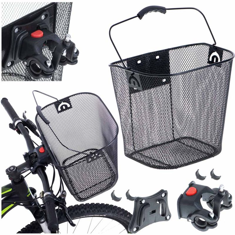 Sport si Outdoor - Ciclism - Accesorii pentru biciclete - Suporturi accesorii biciclete - Cos metalic pentru bicicleta cu maner, demontabil, conceput pentru a fi montat in partea din fata - Infinity.ro