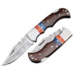 Sport si Outdoor - Camping - Cutite, bricege si accesorii - Cutite si bricege - Cutit de buzunar otel damasc, 17 cm, pliere cu blocare, maner din lemn, teaca piele inclusa - Infinity.ro