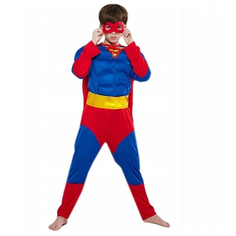Jucarii, Copii si Bebe - Jucarii si jocuri - Jucarii de rol - Masti si costume copii - Costum Superman cu muschi, pelerina si masca, 7-9 ani, 120-130 cm - Infinity.ro