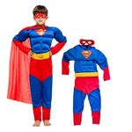 Jucarii, Copii si Bebe - Jucarii si jocuri - Jucarii de rol - Masti si costume copii - Costum Superman cu muschi, pelerina si masca, 7-9 ani, 120-130 cm - Infinity.ro