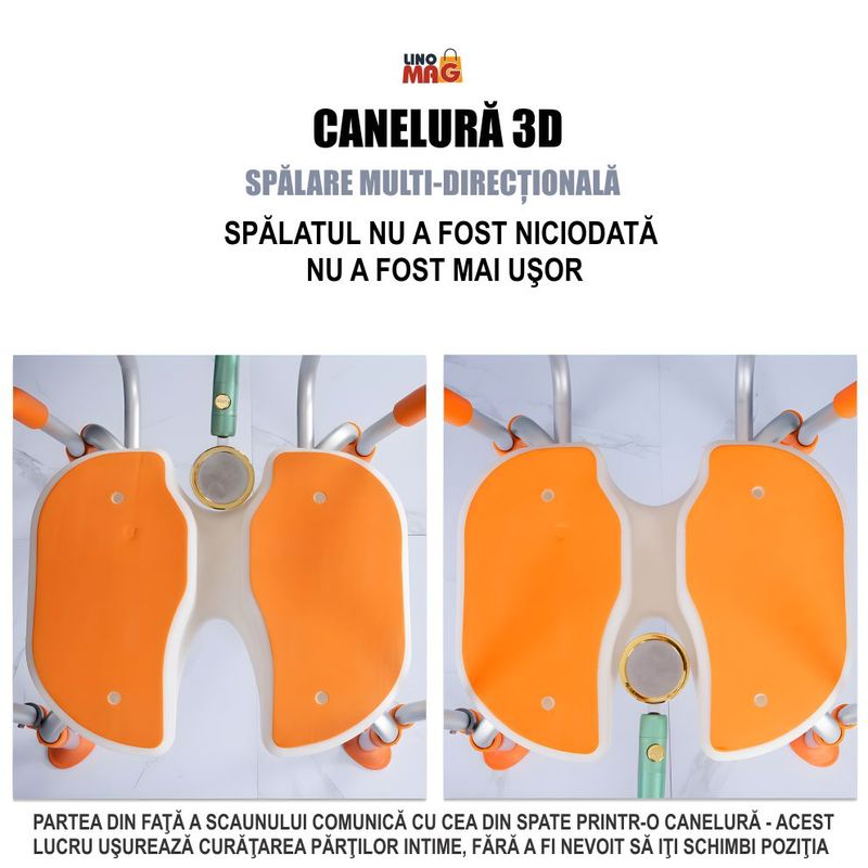 Ingrijire personala si Cosmetice - Sanatate si wellness - Aparate medicale - Produse si dispozitive ajutatoare locomotie - Scaun baie/dus rotativ Linomag®, reglabil, ventuze, spatar, manere rabatabile, 360°, aluminiu,  Portocaliu - Infinity.ro