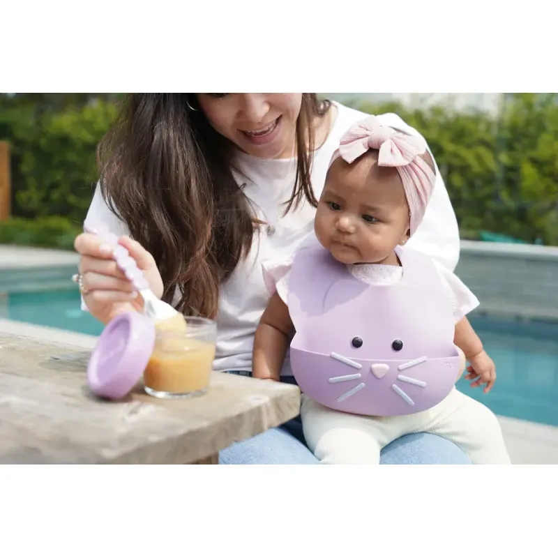 Jucarii, Copii si Bebe - Hrana si alaptare - Biberoane, suzete si accesorii hranire - Articole hranire bebelusi - Baveta Silicon, Melii, Model Pisica - Infinity.ro