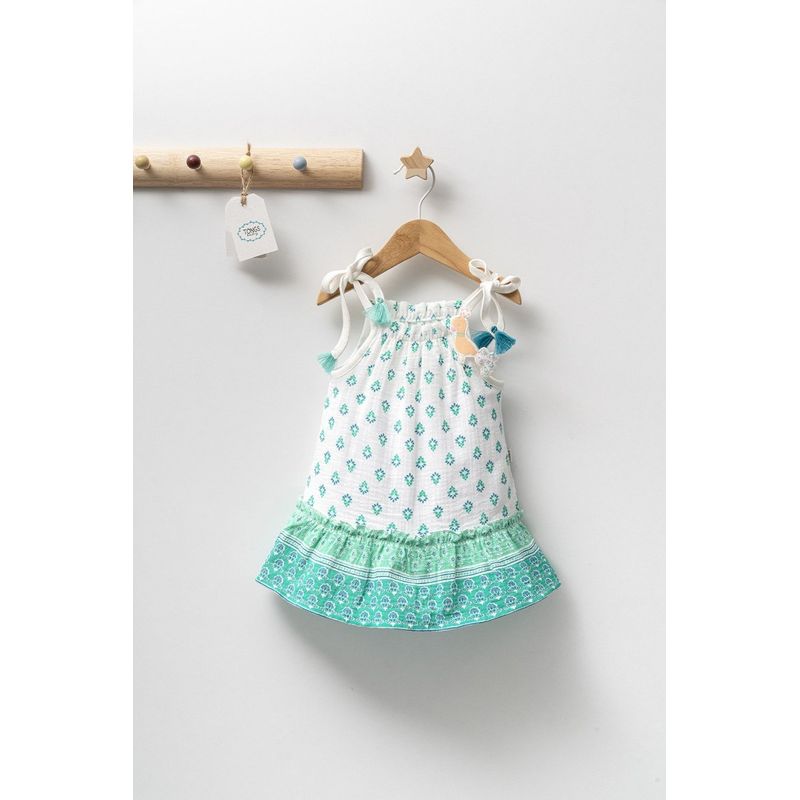 Fashion, accesorii si bijuterii - Copii - Imbracaminte copii - Rochii copii - Rochita de vara din muselina pentru fetite Peacock, Tongs baby, verde, marime 9-12 luni - Infinity.ro