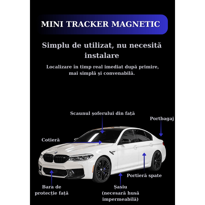 Laptop, Telefoane si Tablete - Wearables si gadgeturi - Gadgeturi - Dispozitive spionaj - Mini GPS Tracker Auto 4G Q12, localizare precisa, geofence, alerta viteza, baterie 20000mAh, harta 3D, magnet, negru - Infinity.ro