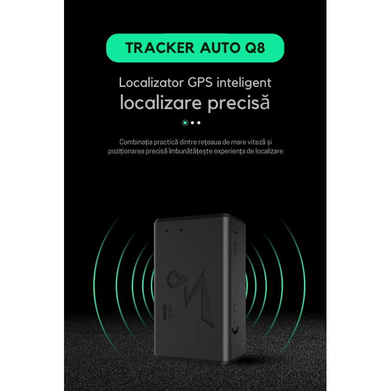 Laptop, Telefoane si Tablete - Wearables si gadgeturi - Gadgeturi - Dispozitive spionaj - Mini GPS Tracker Auto 4G Q8, localizare precisa, geofence, istoric traseu, cip Qualcomm, magnet, baterie 1150mAh, negru - Infinity.ro