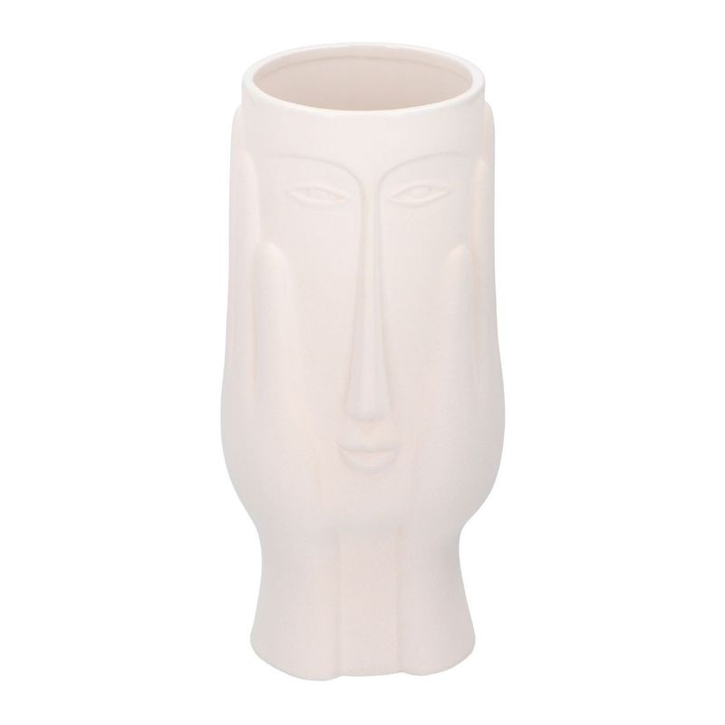 Casa si Gradina - Decoratiuni - Obiecte decorative - Vaze si boluri decorative - Vaza decorativa, din portelan, alb prafuit – design artistic cu fata stilizata si finisaj mat, 23x11x10 cm, Arti Casa - Infinity.ro