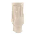 Casa si Gradina - Decoratiuni - Obiecte decorative - Vaze si boluri decorative - Vaza decorativa, din portelan, alb prafuit – design artistic cu fata stilizata si finisaj mat, 23x11x10 cm, Arti Casa - Infinity.ro