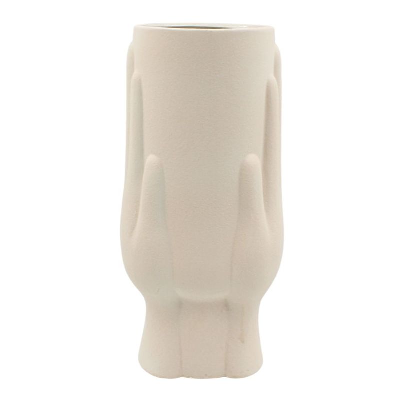 Casa si Gradina - Decoratiuni - Obiecte decorative - Vaze si boluri decorative - Vaza decorativa, din portelan, alb prafuit – design artistic cu fata stilizata si finisaj mat, 23x11x10 cm, Arti Casa - Infinity.ro