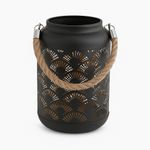 Casa si Gradina - Decoratiuni - Aromaterapie si lumanari - Suporturi lumanari - Felinar decorativ, din metal, cu model perforat evantai si maner din sfoara, 17 cm, Arti Casa - Infinity.ro
