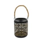 Casa si Gradina - Decoratiuni - Aromaterapie si lumanari - Suporturi lumanari - Felinar decorativ, din metal, cu model perforat floral si maner din sfoara, 17 cm, Arti Casa - Infinity.ro