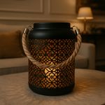 Casa si Gradina - Decoratiuni - Aromaterapie si lumanari - Suporturi lumanari - Felinar decorativ, din metal, cu model perforat floral si maner din sfoara, 17 cm, Arti Casa - Infinity.ro