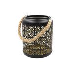 Casa si Gradina - Decoratiuni - Aromaterapie si lumanari - Suporturi lumanari - Felinar decorativ, din metal, cu model perforat floral si maner din sfoara, 17 cm, Arti Casa - Infinity.ro