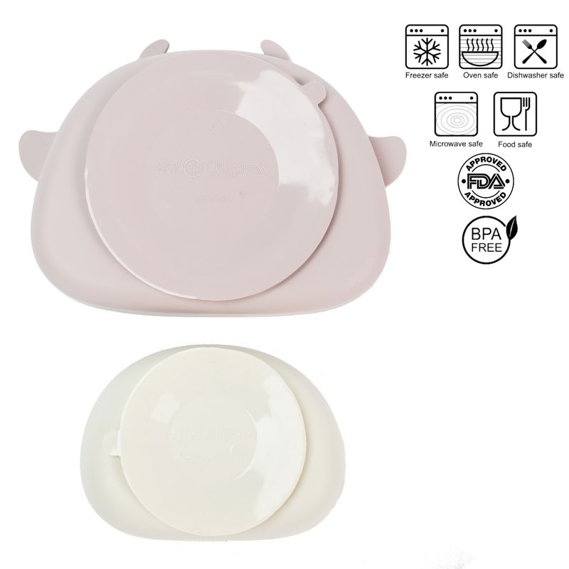 Jucarii, Copii si Bebe - Hrana si alaptare - Biberoane, suzete si accesorii hranire - Articole hranire bebelusi - Set hranire bebelusi pentru diversificare din silicon 6+ luni, Roz - Infinity.ro