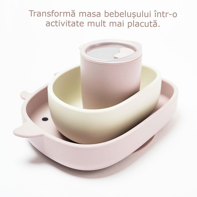 Jucarii, Copii si Bebe - Hrana si alaptare - Biberoane, suzete si accesorii hranire - Articole hranire bebelusi - Set hranire bebelusi pentru diversificare din silicon 6+ luni, Roz - Infinity.ro