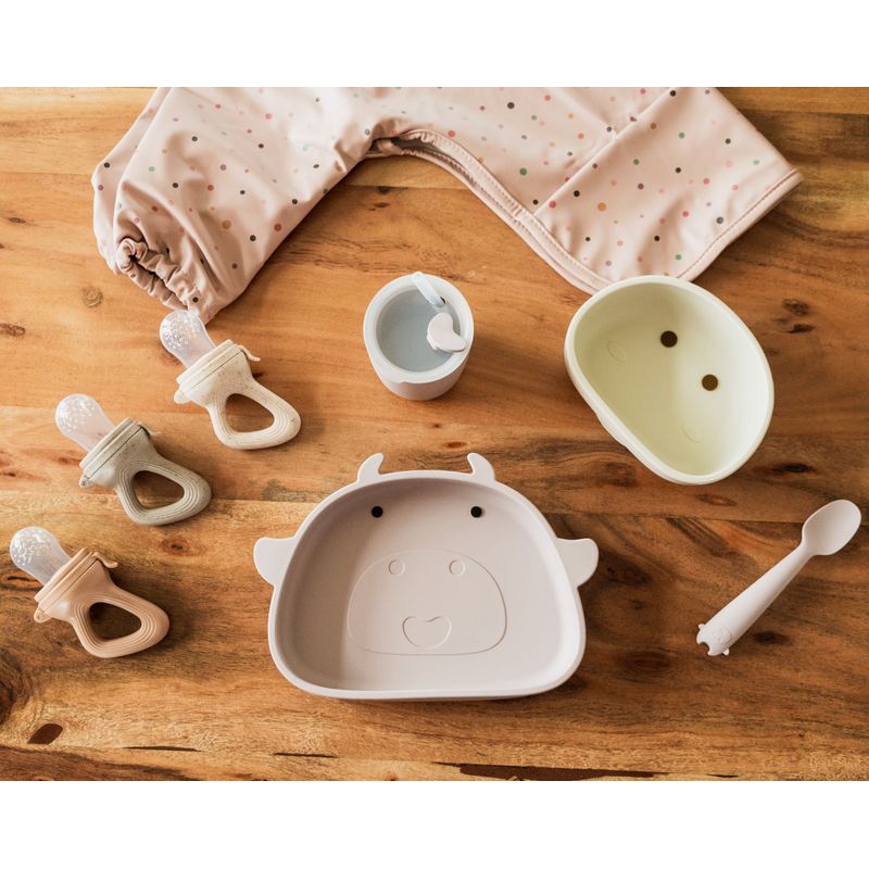 Jucarii, Copii si Bebe - Hrana si alaptare - Biberoane, suzete si accesorii hranire - Articole hranire bebelusi - Set hranire bebelusi pentru diversificare din silicon 6+ luni, Roz - Infinity.ro