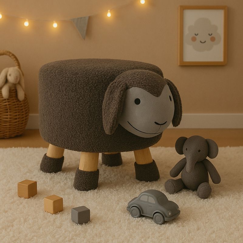 Casa si Gradina - Mobilier - Scaune si fotolii - Tabureti - Taburet decorativ, in forma de miel, cu picioare din lemn si blanita moale, culoarea gri, 36x28x27 cm, Arti Casa - Infinity.ro