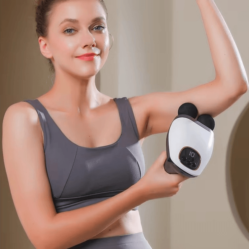 Ingrijire personala si Cosmetice - Sanatate si wellness - Articole wellness - Aparate si dispozitive de masaj - Aparat Masaj Profesional Tip Pistol Dublu, 10 Viteze, 8 Capete, 3200 rpm, Ecran LCD, Relaxare Musculara, Motor Silentios - Infinity.ro