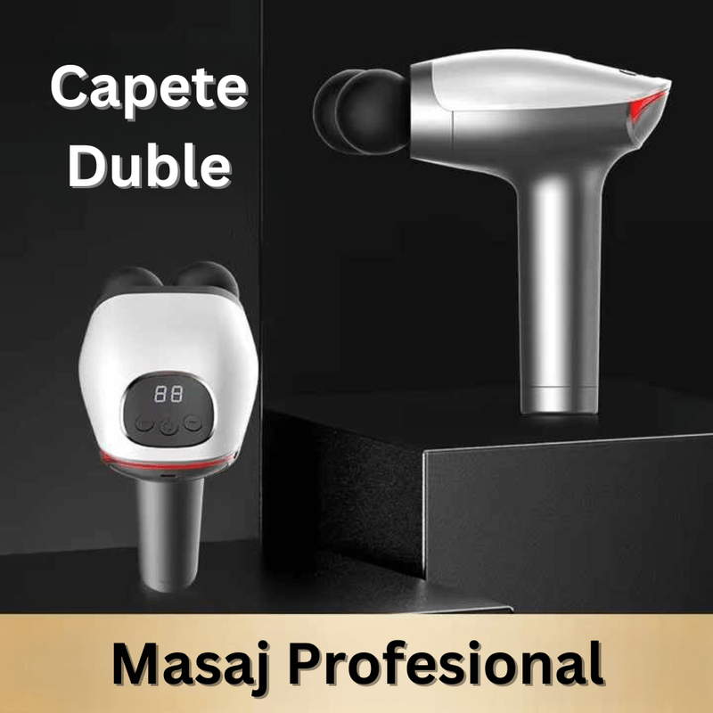 Ingrijire personala si Cosmetice - Sanatate si wellness - Articole wellness - Aparate si dispozitive de masaj - Aparat Masaj Profesional Tip Pistol Dublu, 10 Viteze, 8 Capete, 3200 rpm, Ecran LCD, Relaxare Musculara, Motor Silentios - Infinity.ro