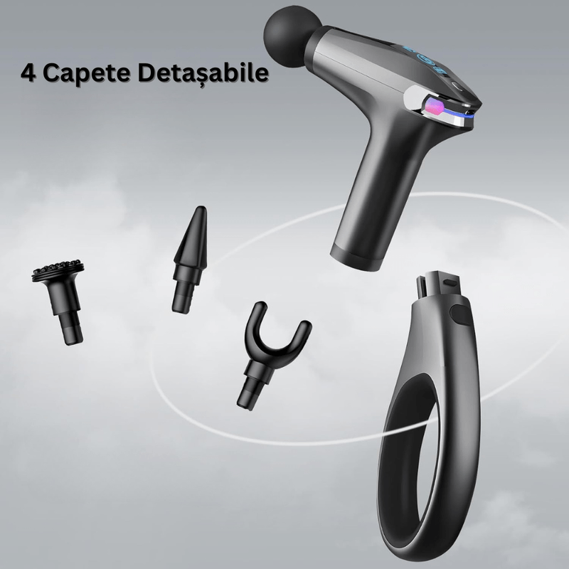 Ingrijire personala si Cosmetice - Sanatate si wellness - Articole wellness - Aparate si dispozitive de masaj - Aparat Masaj Profesional Tip Pistol, 8 Viteze, 4 Capete, Maner Prelungitor, 3200 rpm,Ecran LCD,USB-C,Tonifiere Musculara - Infinity.ro