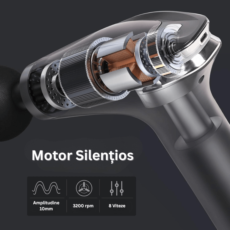 Ingrijire personala si Cosmetice - Sanatate si wellness - Articole wellness - Aparate si dispozitive de masaj - Aparat Masaj Profesional Tip Pistol, 8 Viteze, 4 Capete, Maner Prelungitor, 3200 rpm,Ecran LCD,USB-C,Tonifiere Musculara - Infinity.ro