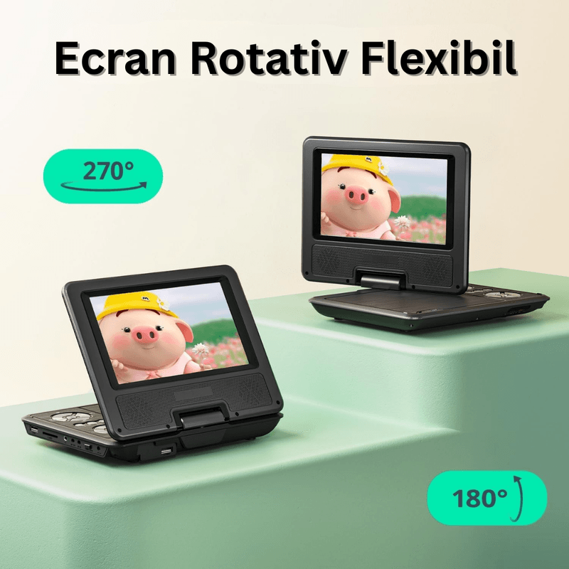 TV, Audio-Video si Foto - Home cinema si Soundbar - DVD & Blu-Ray Playere - DVD Player Portabil cu Telecomanda, Ecran 7.5 inch HD, 800x488, Rotativ 270°, Memorie, CD, USB, Card SD, AV, Jack 3.5mm - Infinity.ro