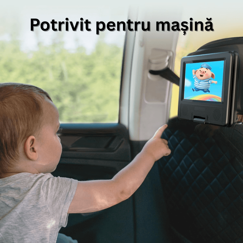 TV, Audio-Video si Foto - Home cinema si Soundbar - DVD & Blu-Ray Playere - DVD Player Portabil cu Telecomanda, Ecran 7.5 inch HD, 800x488, Rotativ 270°, Memorie, CD, USB, Card SD, AV, Jack 3.5mm - Infinity.ro