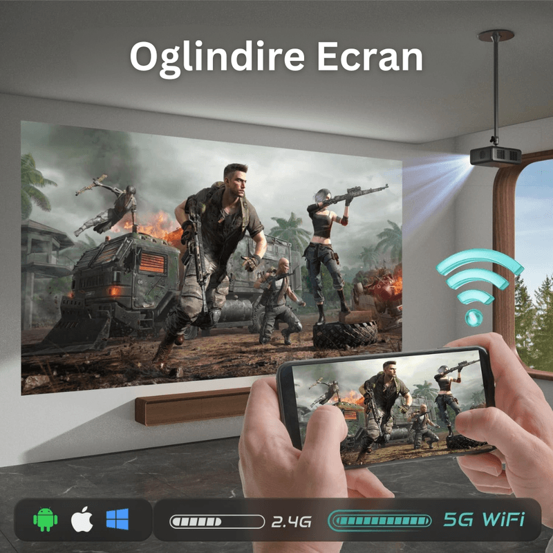 TV, Audio-Video si Foto - Videoproiectoare si accesorii - Videoproiectoare - Videoproiector 1080P Full HD, WiFi 5G, 27000 Lumeni, Audio Dolby, Focalizare Automata AI,Corectie Trapezoidala,Suport 4K - Infinity.ro