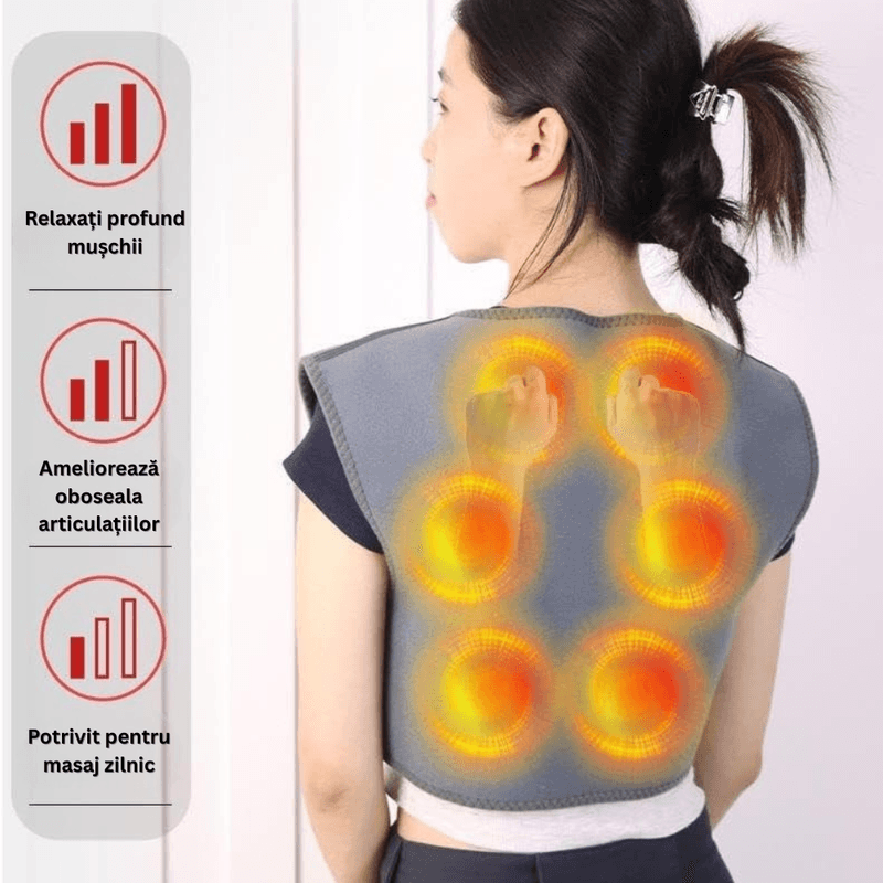 Ingrijire personala si Cosmetice - Sanatate si wellness - Articole wellness - Incalzitoare corporale - Vesta Electrica Incalzita, 3 Nivele Temperatura, 3 Moduri Masaj, Umeri si Spate, Durere Musculara, Reglabila Velcro - Infinity.ro