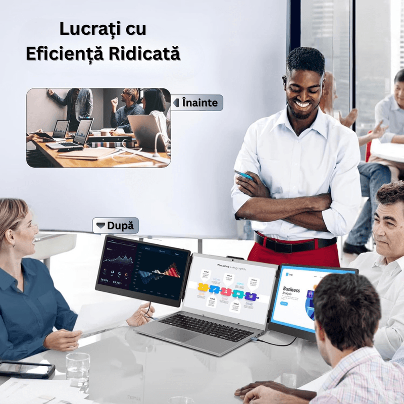 PC, gaming si accesorii - Desktop PC & monitoare - Monitoare - Monitor Triplu pentru Laptop 13"-17", 14" IPS Full HD 1080P, 60Hz, Contrast 1000:1, Portabil, USB-C, Geanta Inclusa - Infinity.ro