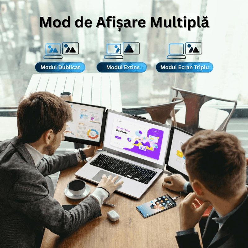 PC, gaming si accesorii - Desktop PC & monitoare - Monitoare - Monitor Triplu pentru Laptop 13"-17", 14" IPS Full HD 1080P, 60Hz, Contrast 1000:1, Portabil, USB-C, Geanta Inclusa - Infinity.ro