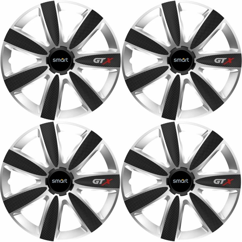 Auto si Moto - Anvelope si jante - Accesorii roti - Capace roti - Set 4 Capace Roti GTX Carbon Gri-Negru R17, Pentru Smart - Infinity.ro