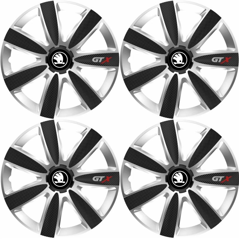 Auto si Moto - Anvelope si jante - Accesorii roti - Capace roti - Set 4 Capace Roti GTX Carbon Gri-Negru R15, Pentru Skoda Nou - Infinity.ro
