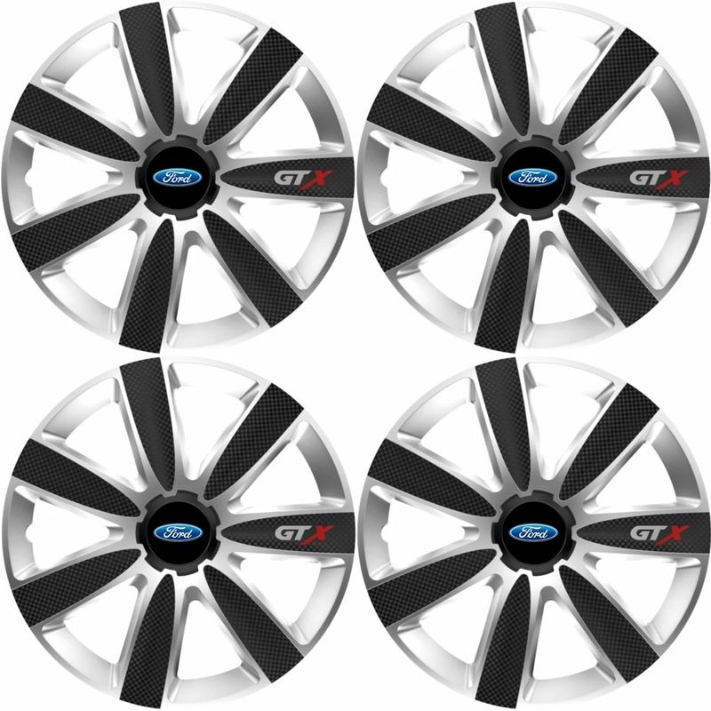 Auto si Moto - Anvelope si jante - Accesorii roti - Capace roti - Set 4 Capace Roti GTX Carbon Gri-Negru R16, Pentru Ford - Infinity.ro