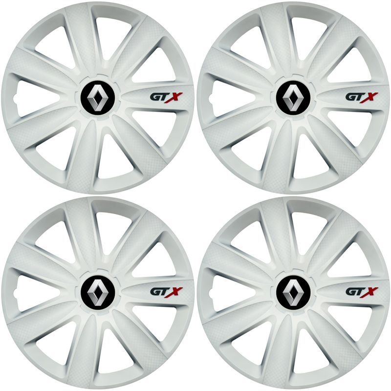 Auto si Moto - Anvelope si jante - Accesorii roti - Capace roti - Set 4 Capace Roti GTX Alb R15, Compatibil Cu Renault - Infinity.ro