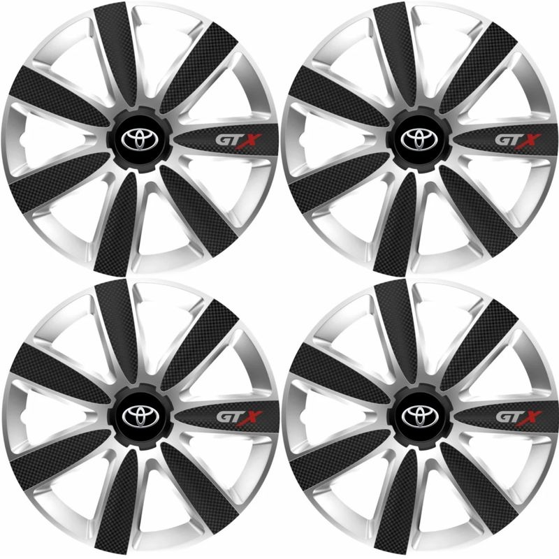 Auto si Moto - Anvelope si jante - Accesorii roti - Capace roti - Set 4 Capace Roti GTX Carbon Gri-Negru R14, Pentru Toyota - Infinity.ro