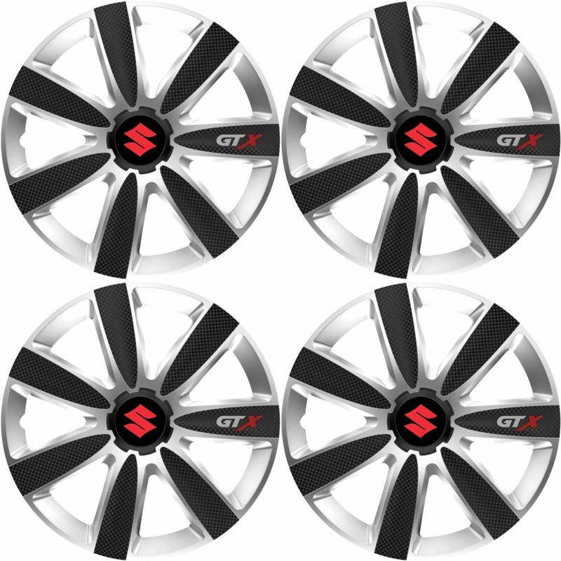 Auto si Moto - Anvelope si jante - Accesorii roti - Capace roti - Set 4 Capace Roti GTX Carbon Gri-Negru R15, Pentru Suzuki - Infinity.ro