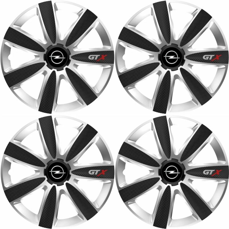 Auto si Moto - Anvelope si jante - Accesorii roti - Capace roti - Set 4 Capace Roti GTX Carbon Gri-Negru R14, Pentru Opel - Infinity.ro