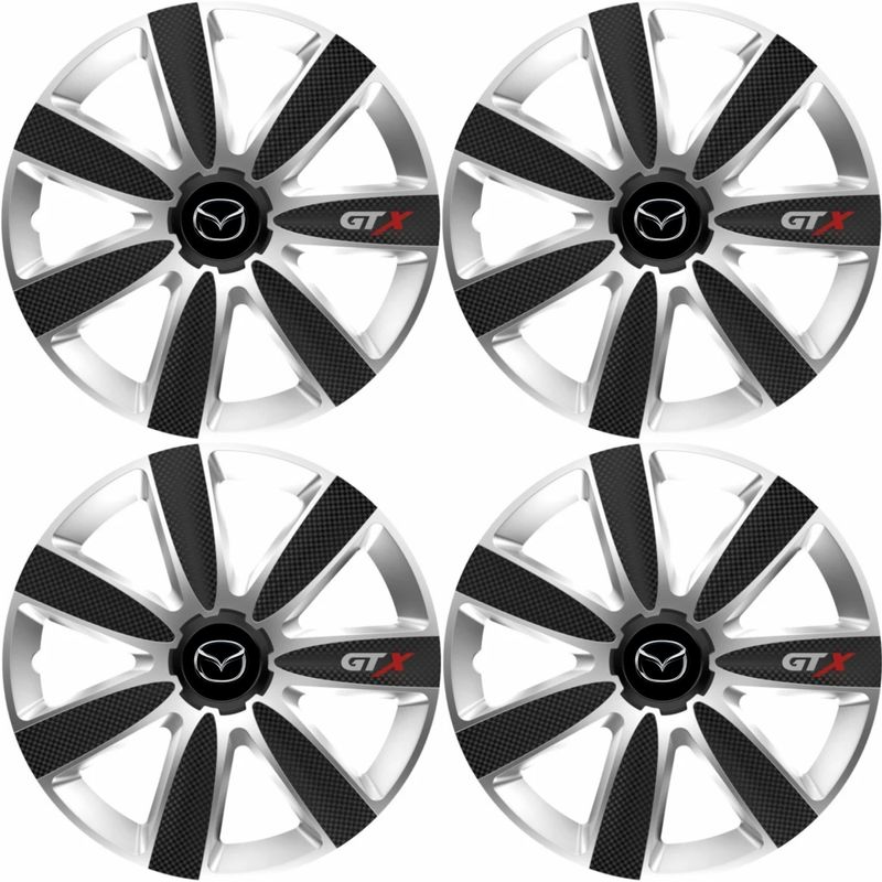 Auto si Moto - Anvelope si jante - Accesorii roti - Capace roti - Set 4 Capace Roti GTX Carbon Gri-Negru R14, Pentru Mazda - Infinity.ro